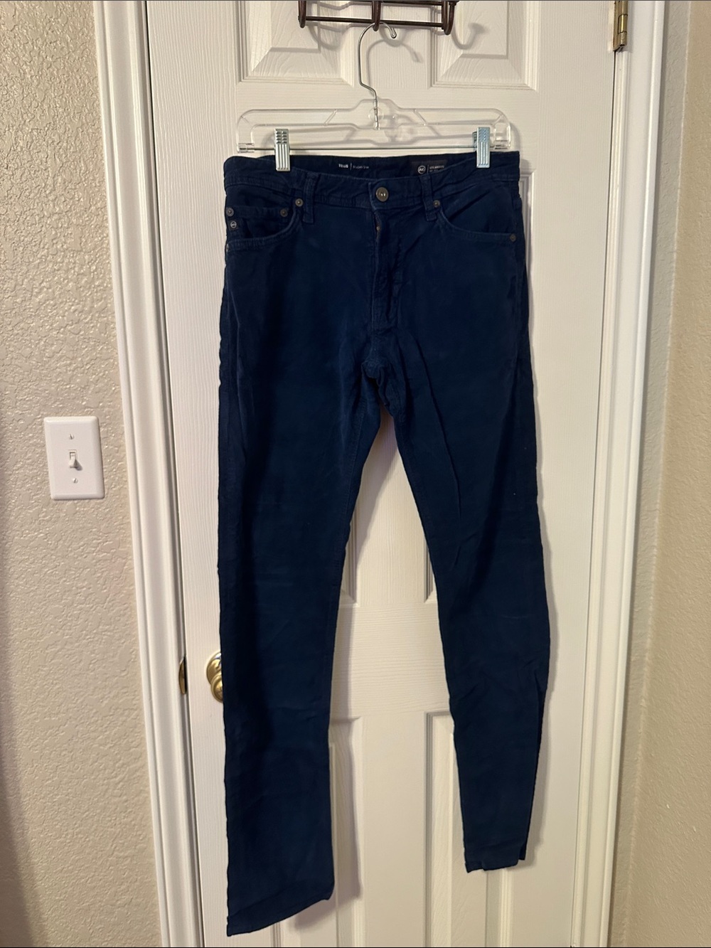 Ag Adriano Goldschmied Slim Straight Navy Blue Corduroy Jeans